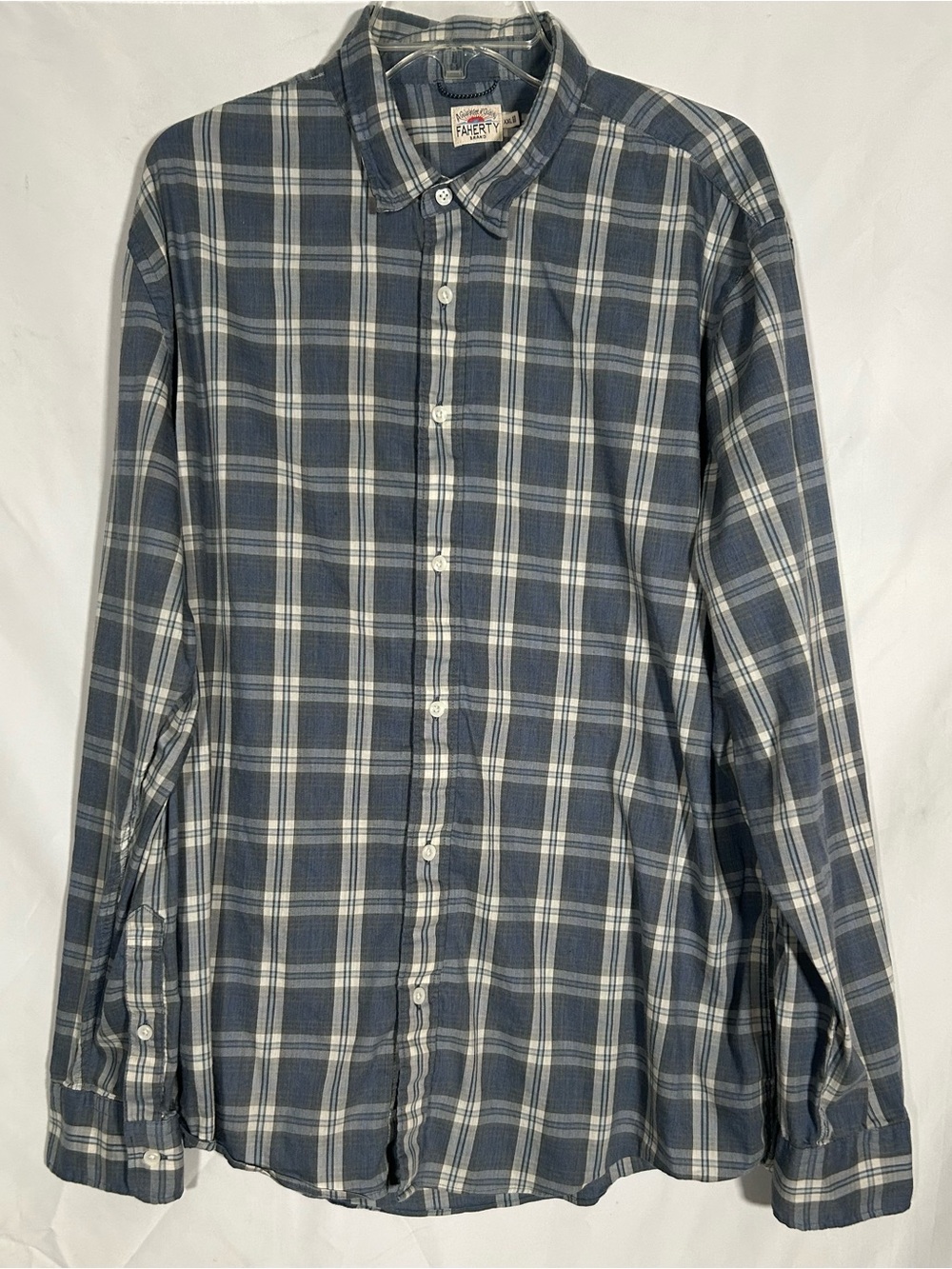 FAHERTY SUPIMA PLAID BOHO BEACH BUTTON DOWN LIGHT LONG SLEEVE SHIRT MENS XXL 2XL